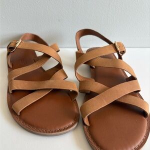 Toms Tan Leather Crisscross Ankle Strap Sandals